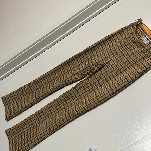 UO Cara Pants Women XS Yellow Black Plaid Kick Flare Knit Crop Stretchy Comfy - Picture 6 of 16